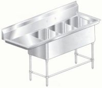 Aero triple compartment NSF sinks with left drainboard