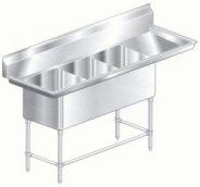 Aero triple compartment NSF sinks with right drainboard
