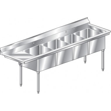 Aero four compartment NSF sinks with left drainboard