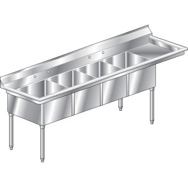 Aero four compartment NSF sinks with right drainboard