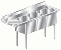 Aero triple compartment NSF sinks with left drainboard