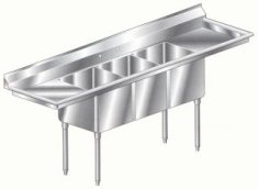 Aero triple compartment NSF sinks with two drainboards