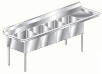 Aero four compartment NSF sinks with left drainboard