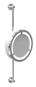 Baci mirror with halo lighting and white lexan body, shown in chrome finish