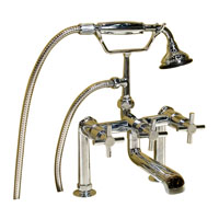 Chrome deck leg tub faucet with contemporary handles