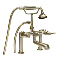 Brushed nickel deck mount leg tub faucet