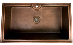Single bowl copper farmer sink with faucet deck