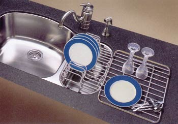 plate stacks & drainer grid in kitchen sink