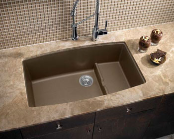 example of an installed Performa Cascade Super Single sink, shown in cafe brown