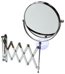 scissor armed mirror shown in chrome