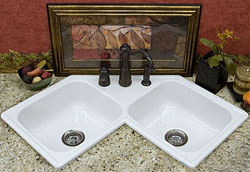 acrylic corner style kitchen sink, shown in gloss white
