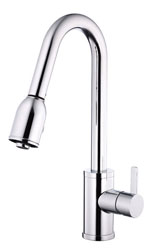 Example of the Almafi series pull down spray kitchen faucet, shown in chrome