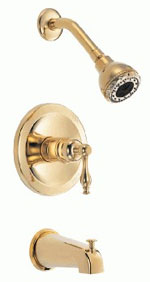 Danze single handle tub & shower faucet, shown in Polished Brass