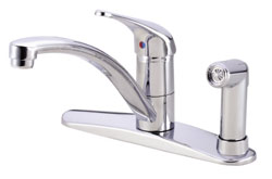 Danze Melrose single handle kitchen faucet with side spray, shown in chrome