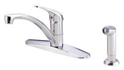 Danze Melrose single handle kitchen faucet with side spray, shown in chrome