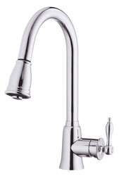 Photo of a Prince series single handle kitchen faucet, shown in chrome