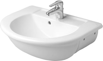 Semi-recessed washbasin, shown in white