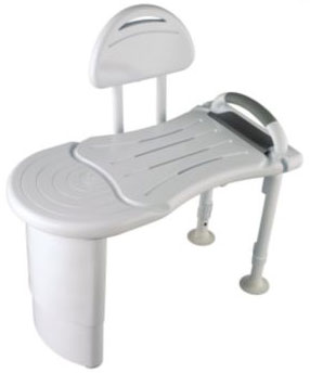 image of designer tub transfer bench with integral hand shower holder