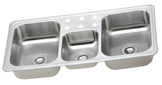 triple bowl stainless steel kitchen sink with six faucet holes