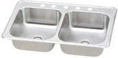 double bowl stainless steel kitchen sink with five faucet holes