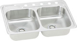 double bowl kitchen sink with 5 faucet holes