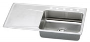 single bowl kitchen sink with left drainboard and 5 faucet holes