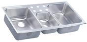 triple bowl stainless steel kitchen sink with six faucet holes