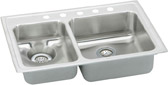 stainless steel double bowl kitchen sink with disposer funnel and 5 faucet holes