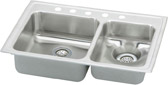 stainless steel double bowl kitchen sink with disposer funnel and 5 faucet holes