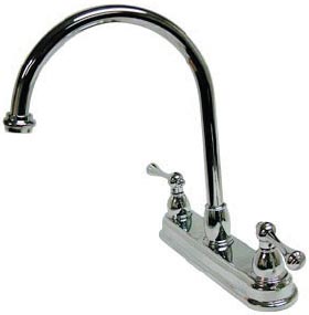 image of ES3751BLBS deckmount gooseneck kitchen faucet with brass side spray