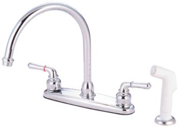 image of EB791 twin brass lever handles kitchen faucet with side spray