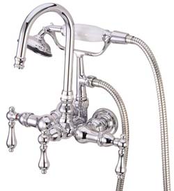 image of DT0081AL 3-3/8 inch center hi-spout leg tub faucet with hand shower - lever handles