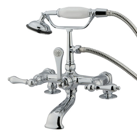 7-inch spread deck mount leg tub faucet with hand shower & 2-inch riser - lever handles