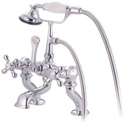 deck mount variable spread tub filler with hand shower - cross handles