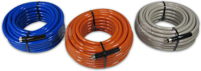 Flexeel reinforced hoses in blue, terracotta and sandstone colors
