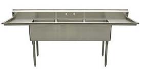 Griffin coved corner commercial sinks with left and right drainboards