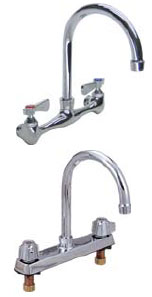 example of wall mount and deck mount gooseneck kitchen faucets by Griffin