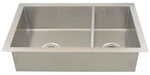 image of one and a half style double bowl square corner kitchen sink