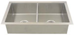 image of double bowl square corner kitchen sink