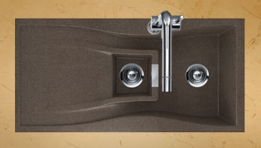 Example of the Houzer Waterfall series kitchen sink in Bronze