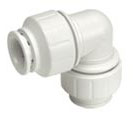 John Guest 90 elbow fitting, shown in white