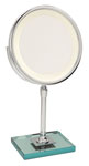 vanity table top mirrors on glass bases - elegance in chrome finish