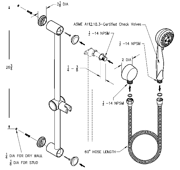 Handshowers With Slide Bar Complete Shower Kits