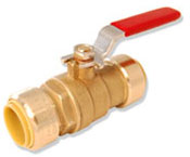 Integrated full port push connect ball valve