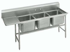 triple compartment, single left drain board sink