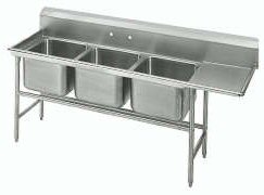triple compartment, single right drain board sink