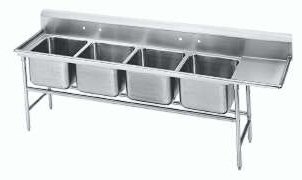 four compartment sink, single right drain board