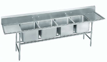 four compartment sink, double drain board