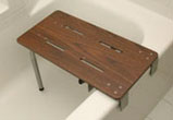 example of a edge mounted portable Seachrome seat, shown in phenolic teak finish