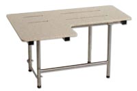 L-shaped shower bench with swing down legs